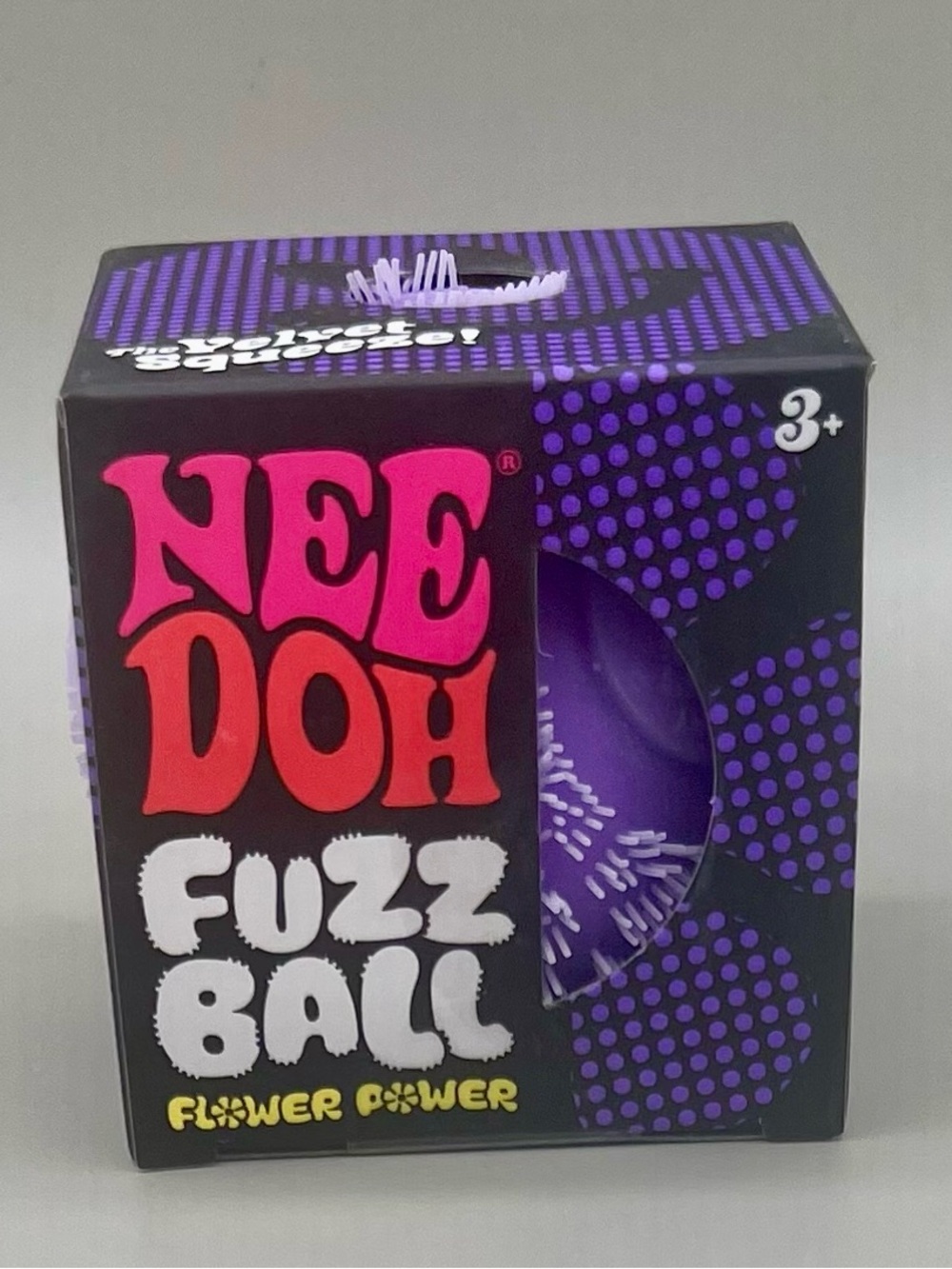 Authentic NEEDOH Fuzz Ball Flower Power PURPLE 💜 The Velvet Squeeze Squishy NEW